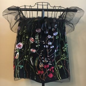 Belle + Sky Black Floral Embroidered Top